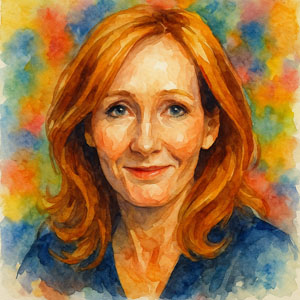 Square watercolor portrait of J.K. Rowling