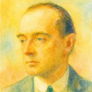 Watercolor portrait of Saki (H. H. Munro) in refined, mischievous hues
