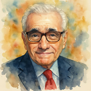 Watercolor portrait of Martin Scorsese