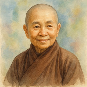 Watercolor portrait of Sister Chân Không, Vietnamese Buddhist nun and peace activist