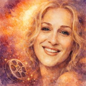 Watercolor portrait of Sarah Jessica Parker, actress known for Sex and the City and fearless individuality