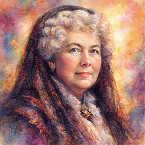 Watercolor portrait of Elizabeth Cady Stanton with a thoughtful, determined expression