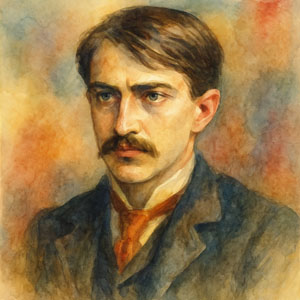 Watercolor portrait of Stephen Crane — contemplative and luminous in the Daily Celebrations style