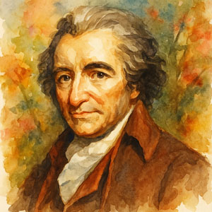 Watercolor portrait of Thomas Paine, writer of common sense and courage