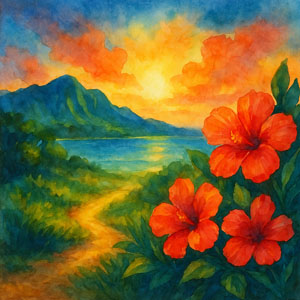 Square watercolor in Daily Celebrations style — soft radiant light with hints of horizon and pathways