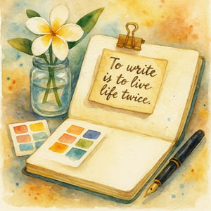 Watercolor of Leialoha's writing desk, symbolizing the pursuit of excellence