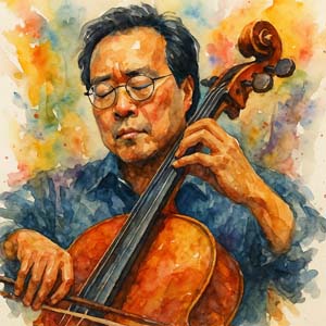 Watercolor portrait of Yo-Yo Ma